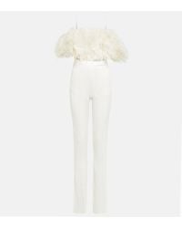 David Koma - Feather-Trimmed Cady Jumpsuit - Lyst