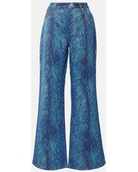 Area - Jeans Flared Con Stampa Di Pelliccia - Lyst