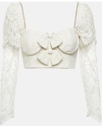 Self-Portrait - Embellished Corded Lace Crop Top - Lyst