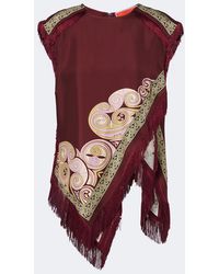 La DoubleJ - Fringed Printed Silk Twill Scarf Top - Lyst