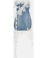 Blumarine - Lace-Trimmed Denim Minidress - Lyst