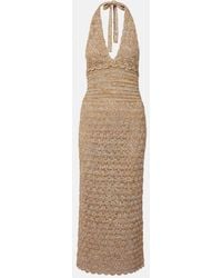 Valentino - Open-Knit Linen-Blend Lame Midi Dress - Lyst