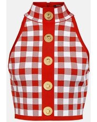 Balmain - Top corto 5-Button a cuadros - Lyst
