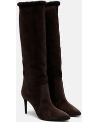 Paris Texas - Stiletto 85 Shearling-Trimmed Suede Knee-High Boots - Lyst