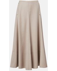 Agnona - Leather-Trimmed Wool Flannel Midi Skirt - Lyst