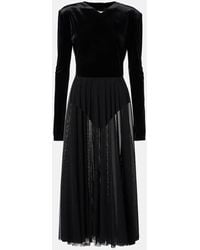 Norma Kamali - Vestido Midi De Terciopelo Y Malla - Lyst