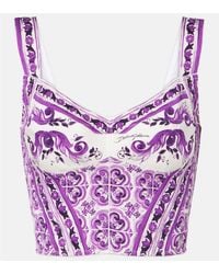 Dolce & Gabbana - Maiolica Print Corset Bustier Top - Lyst