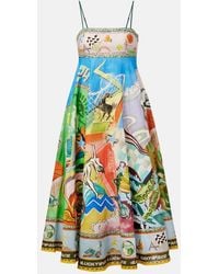 ALÉMAIS - Lucky Pace Printed Linen Midi Dress - Lyst