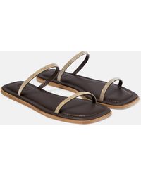 Brunello Cucinelli - Embellished Leather Sandals - Lyst
