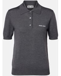 Miu Miu - Logo Wool Polo Sweater - Lyst