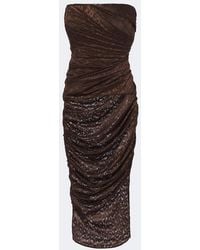 Alex Perry - Leopard-Print Ruched Lace Midi Dress - Lyst
