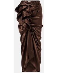 Dries Van Noten - Draped Silk-Blend Satin Midi Skirt - Lyst