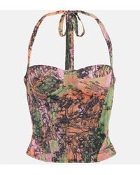 Roberta Einer - Printed Halterneck Bustier Top - Lyst