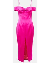 Rasario - Off-Shoulder Satin Midi Dress - Lyst
