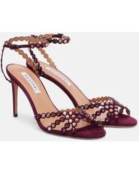 Aquazzura - Tequila 85 Embellished Suede Sandals - Lyst