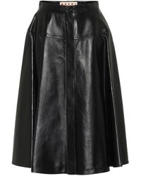 Marni Falda midi de piel de tiro alto - Negro