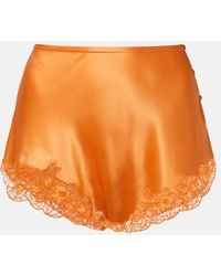 Saint Laurent - Shorts De Muselina De Crepe De Seda Con Encaje - Lyst