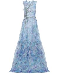 Costarellos Abito lungo Tamistine a stampa in tulle - Blu