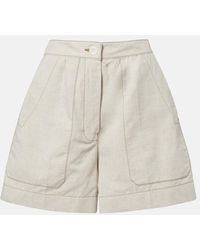Prada - Cotton And Linen Chambray Shorts - Lyst