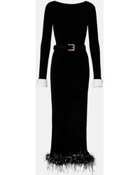 Self-Portrait - Vestido Midi Con Plumas Y Cinturon - Lyst