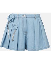 Area - Floral-Applique Denim Shorts - Lyst
