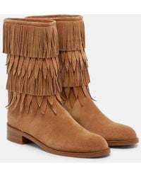 Aquazzura - Maverick Fringed Suede Mid-Calf Boots - Lyst