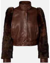 Chloé - Cropped Shearling-Trimmed Leather Jacket - Lyst