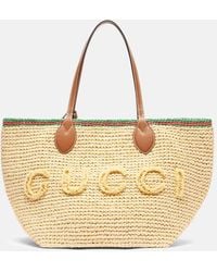 Gucci - Medium Leather-Trimmed Woven Tote Bag - Lyst