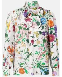 Gucci - Printed Silk Twill Shirt With Bow - Lyst