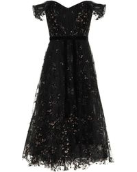 Marchesa notte Vestido midi de encaje - Negro