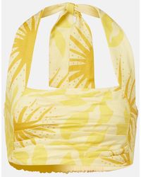 Cala De La Cruz - Fuji Printed Halterneck Linen Crop Top - Lyst