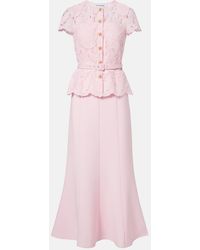 Self-Portrait - Belted Lace And Crepe Midi Dress - Lyst