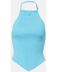Courreges - Pointy Ribbed-Knit Halterneck Top - Lyst