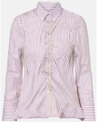 Maison Margiela - Pinstriped Ruffled Cotton Poplin Shirt - Lyst