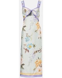 Self-Portrait - Floral Twill Midi Dress - Lyst