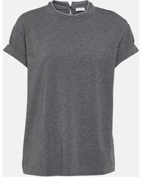 Brunello Cucinelli - Embellished Cotton-blend T-shirt - Lyst