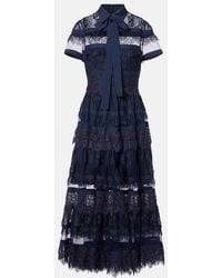 Elie Saab - Tie-Neck Lace Midi Dress - Lyst
