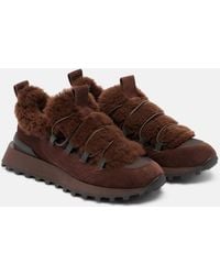 Brunello Cucinelli - Monili Shearling-Trimmed Suede Sneakers - Lyst