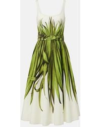 Oscar de la Renta - Printed Cotton-Blend Poplin Midi Dress - Lyst