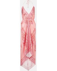Etro - Paisley Asymmetric Silk Midi Dress - Lyst