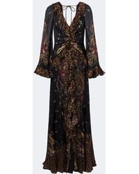 Etro - Printed Ruched Silk Maxi Dress - Lyst