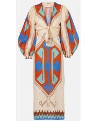 Johanna Ortiz - Printed Tie-Detail Linen Midi Dress - Lyst