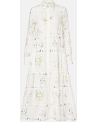 Erdem - Floral Printed Tiered Linen Shirt Dress - Lyst