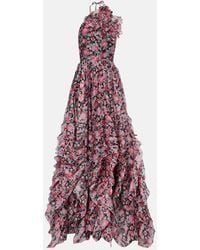 Carolina Herrera - Floral Halterneck Ruffled Gown - Lyst