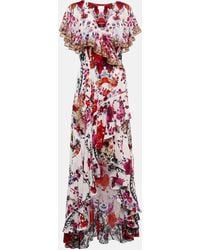 Camilla - Floral Ruffled Silk Wrap Dress - Lyst