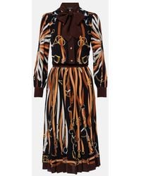 Gucci - Printed Tie-Neck Silk Shirt Dress - Lyst