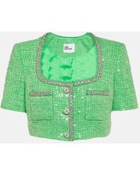 Self-Portrait - Sequined Embellished Boucle Crop Top - Lyst