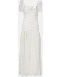 Self-Portrait - Ruched Lace And Tulle Maxi Dress - Lyst
