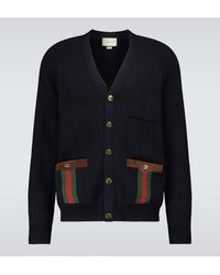 Gucci - Knit Wool Blend Cardigan With Web - Lyst