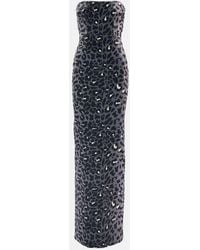 Alex Perry - Leopard-print Strapless Velvet Midi Dress - Lyst